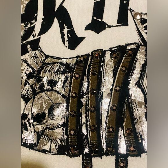 KonQuest RARE MEN’s skull T-Shirt Swarovski crystals & studded NWT size S. - Picture 7 of 13